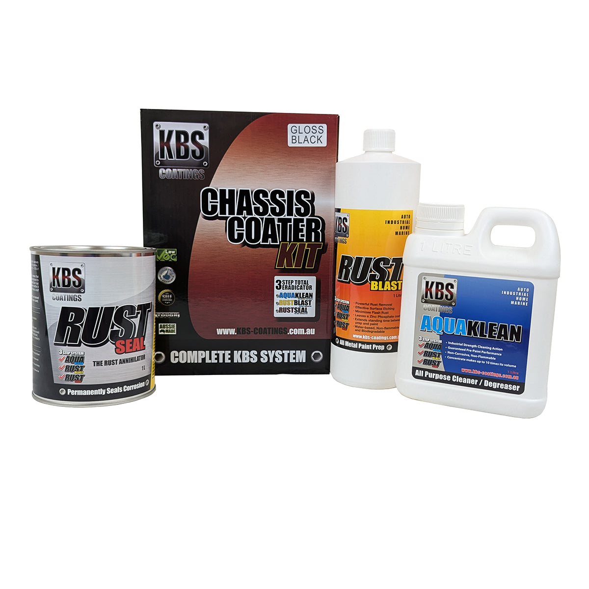 KBS Chassis Coater Kit GLOSS Black Rust and Corrosion Prevention Degreaser car - 57001