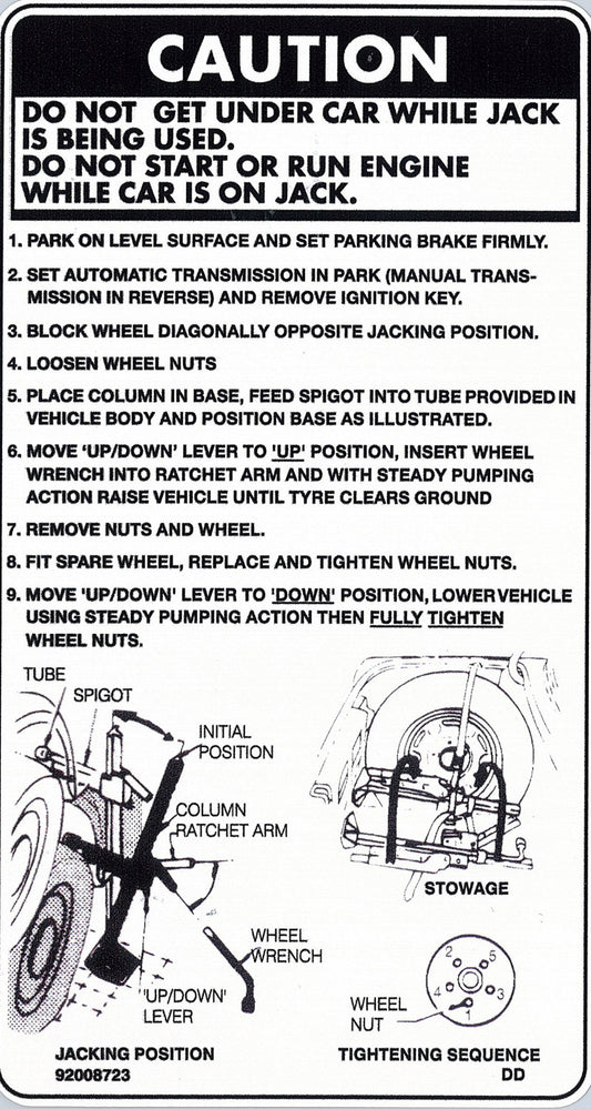 Decal Jack Instructions VB VC VH VK VL Commodore Inside Boot - 92008723