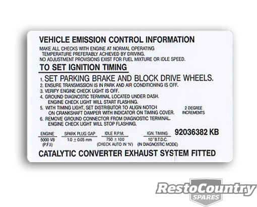 Decal Vehicle Emission Control Information VN V8 - 92036382