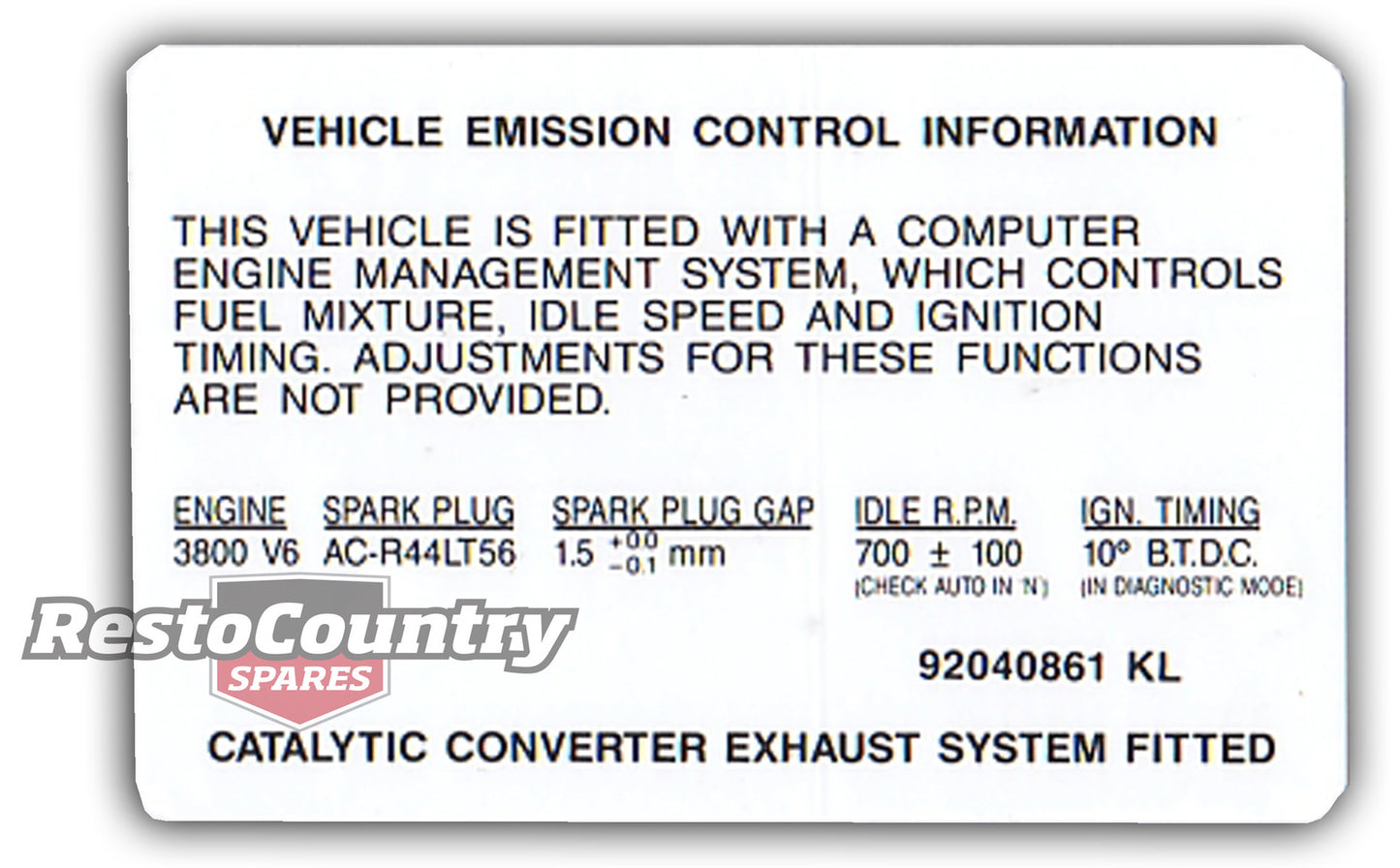 Decal Emission Control VN Series 2 & VP V6 - 92040861