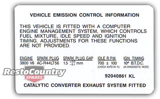 Decal Emission Control VN Series 2 & VP V6 - 92040861