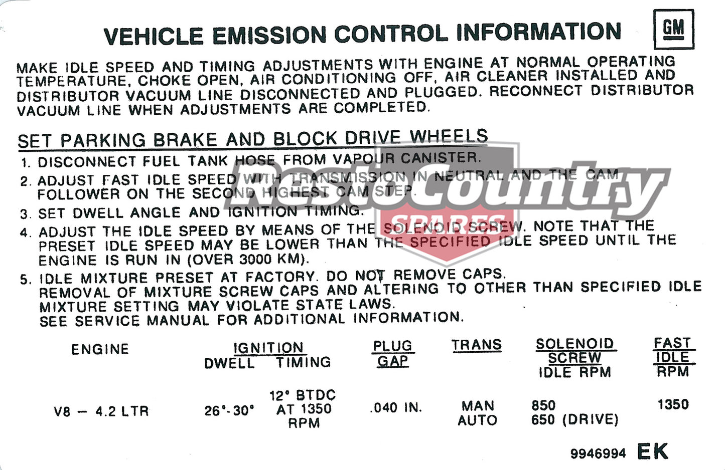 Decal Emission LX Torana HZ & VB Commodore 4.2 Litre - 9946994