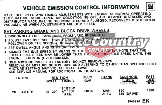 Decal Emission LX Torana HZ & VB Commodore 4.2 Litre - 9946994