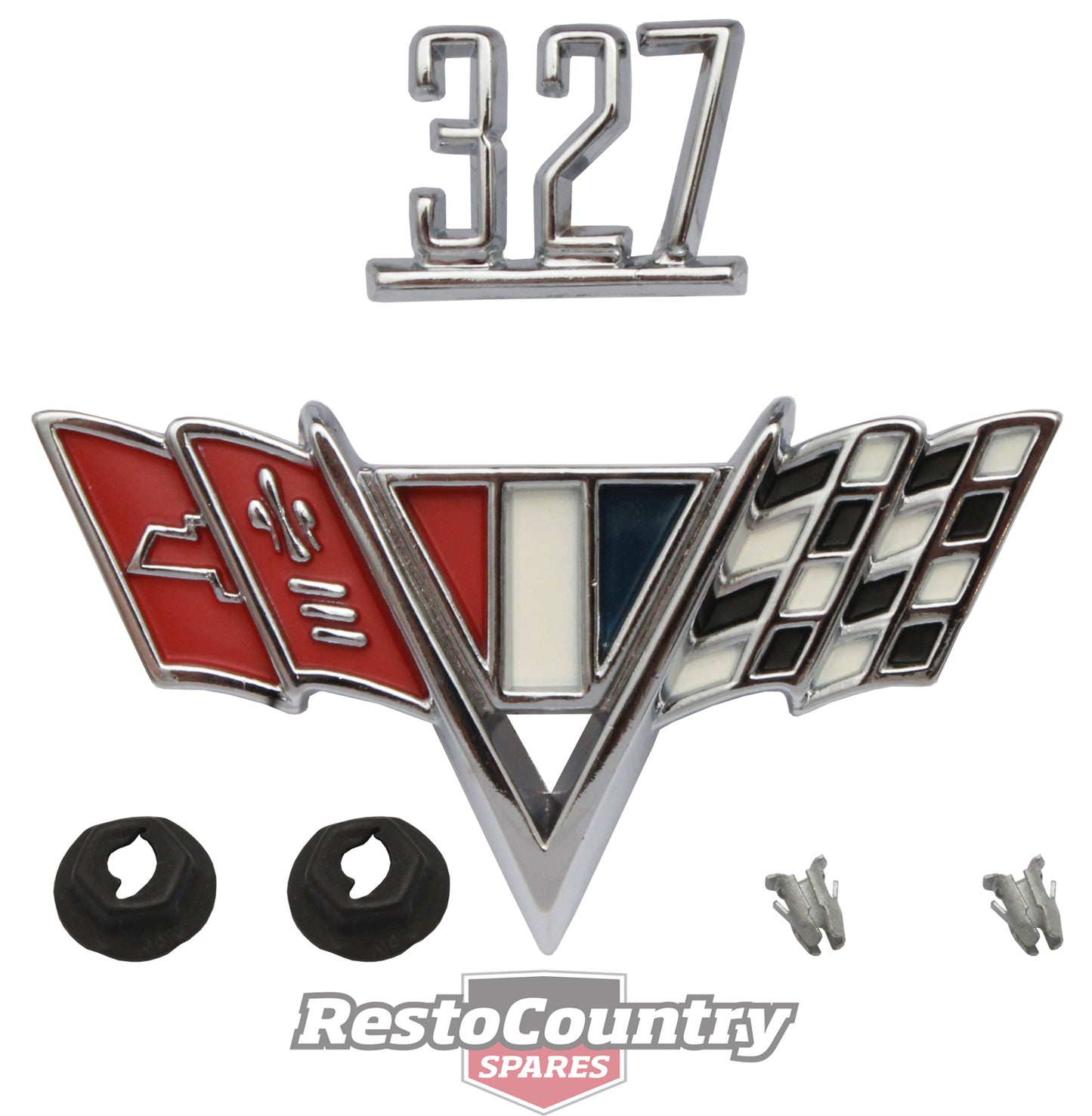 Badge "327" Engine Size And Flags Kit HK - B1083