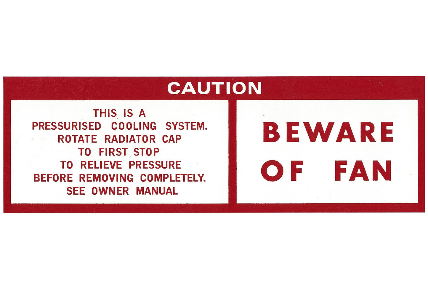 Decal HQ HJ HX, LH "Beware Of Fan" - BD1040