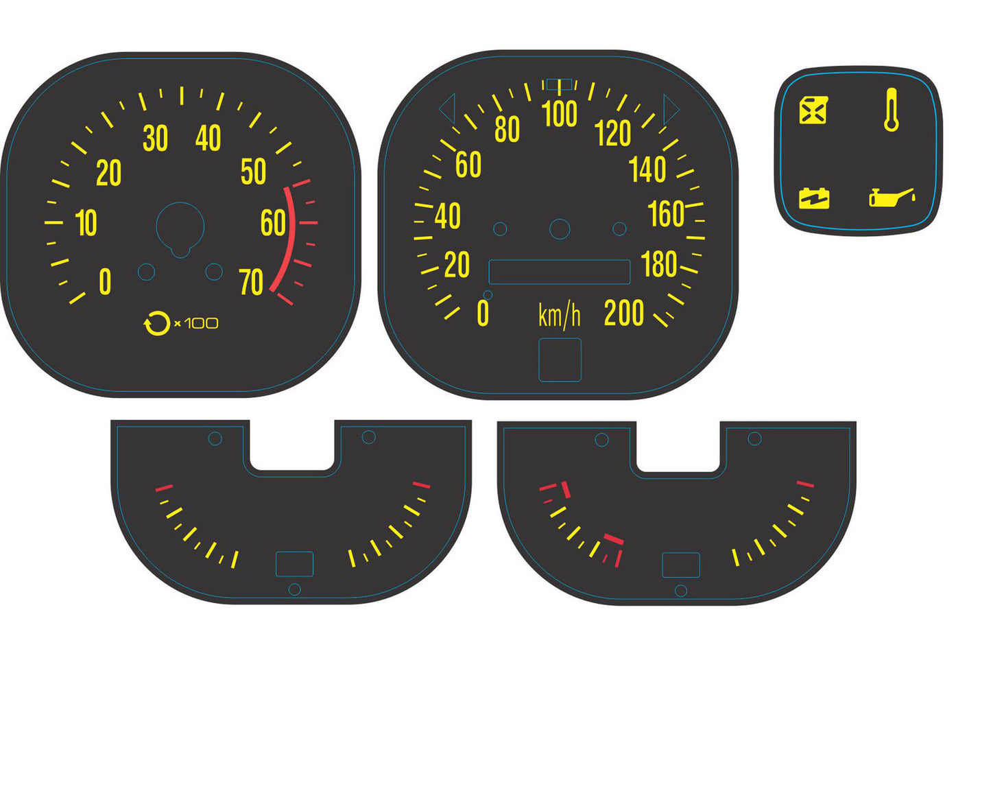 Decal Gauge Kit (Yellow) Torana LX SS/SLR W/Park - DD1001