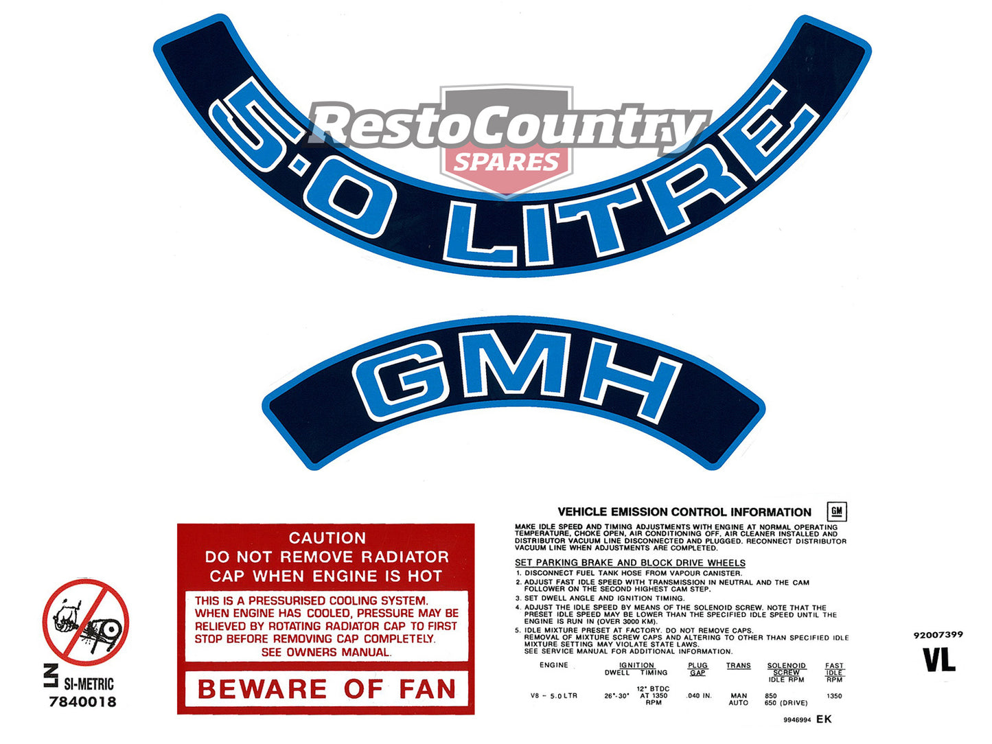 Engine Decal Kit (Blue) VLCommodore "5.0 Litre" - ED1030B