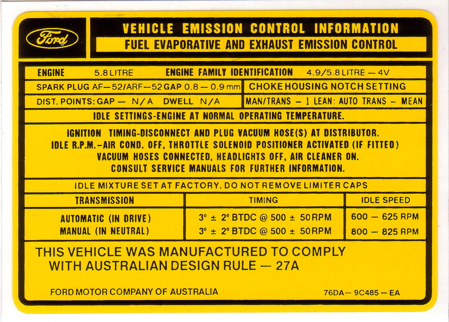 Decal Exhaust Emission XC 351 5.8 (Yellow) - ED2000F