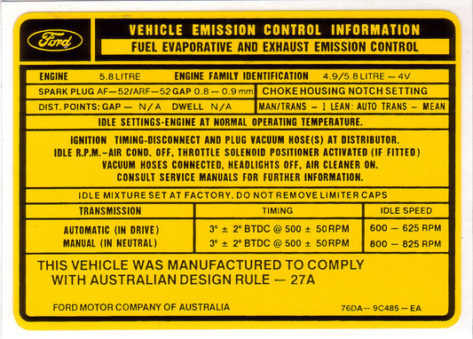 Decal Exhaust Emission XC 351 5.8 (Yellow) - ED2000F