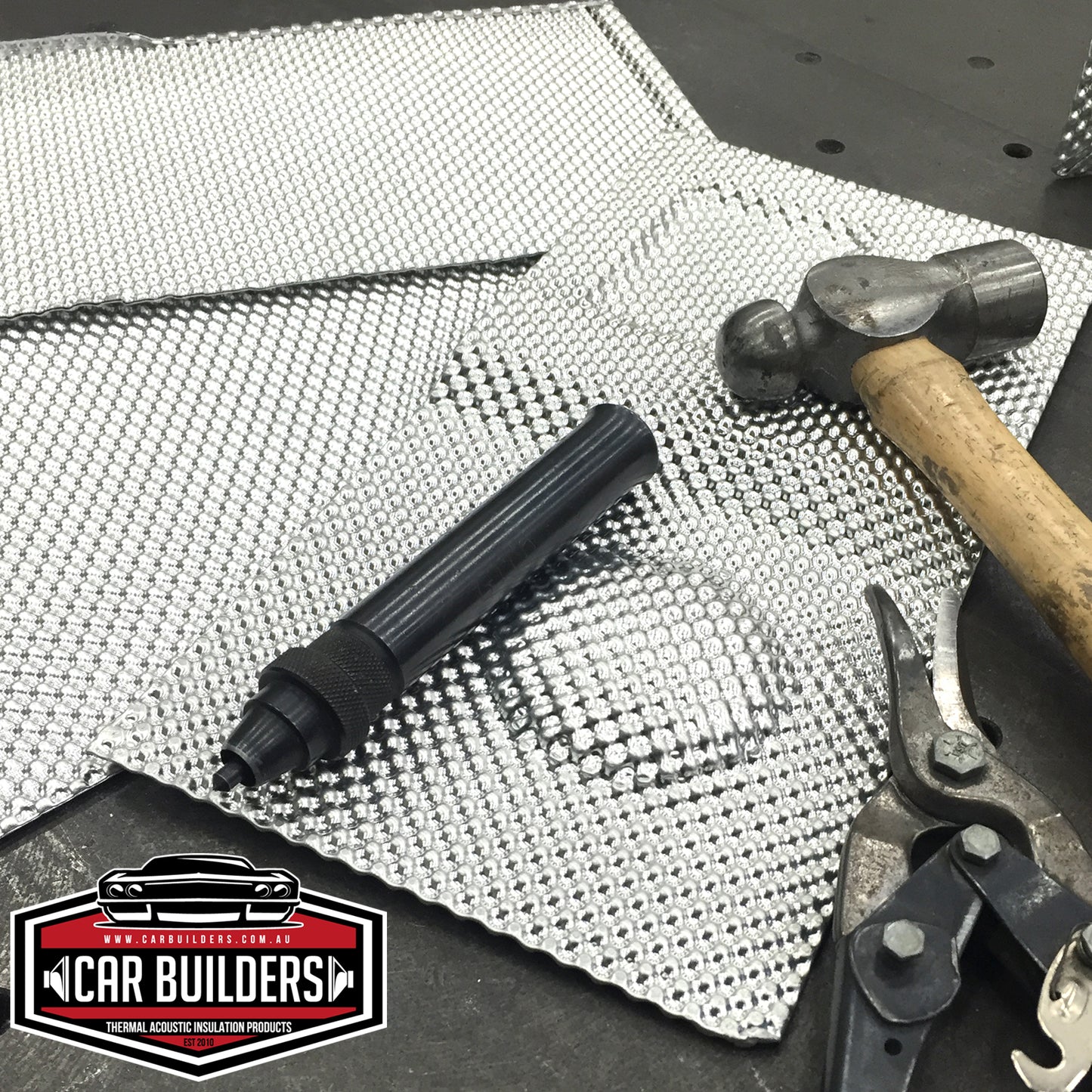 Car Builders Heat Shield Semi Rigid Embossed Aluminium 500mm x 700mm x 3mm - EHS5X7
