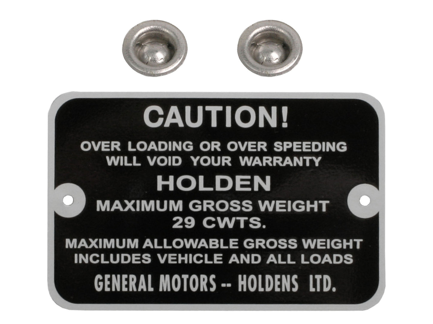 Gross Weight Tag FE FC EJ Ute 29 Cwts - GWT1002