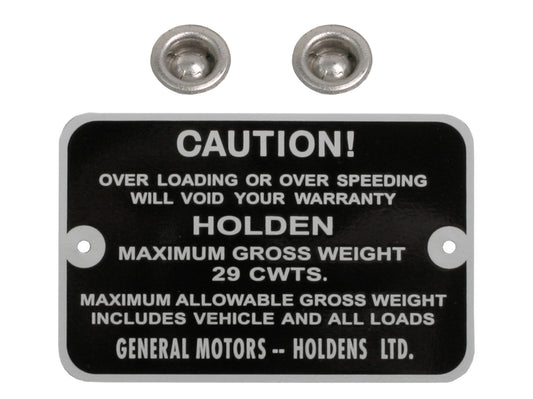 Gross Weight Tag FE FC EJ Ute 29 Cwts - GWT1002