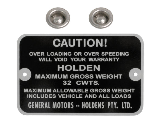 Gross Weight Tag FB EK Ute/Van EH Ute 32 Cwts - GWT1003