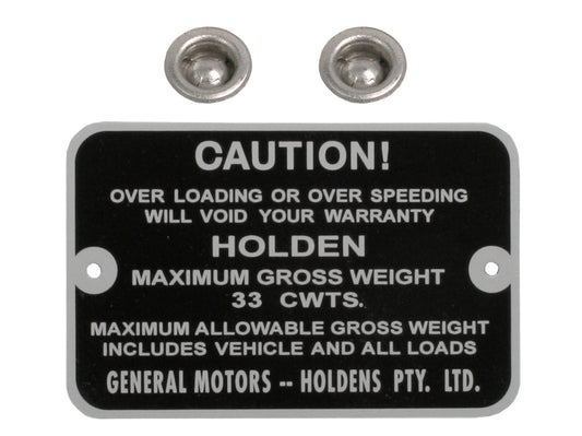Gross Weight Tag EH Panel Van 33 Cwt - GWT1005