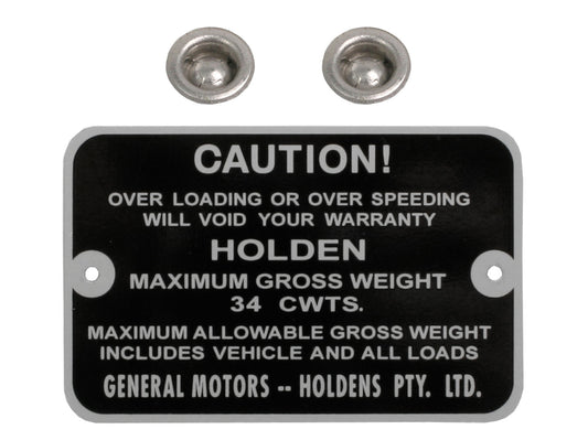 Gross Weight Tag HD HR Panel Van 34 Cwts - GWT1007