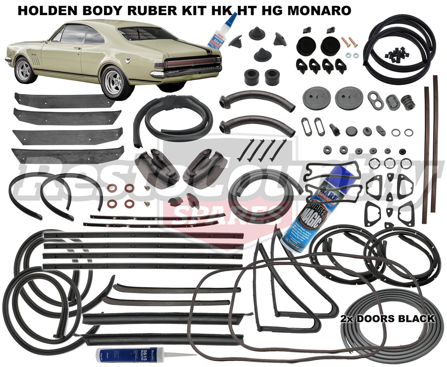 Body Rubber Kit Holden HK HT HG Monaro Black - HK1