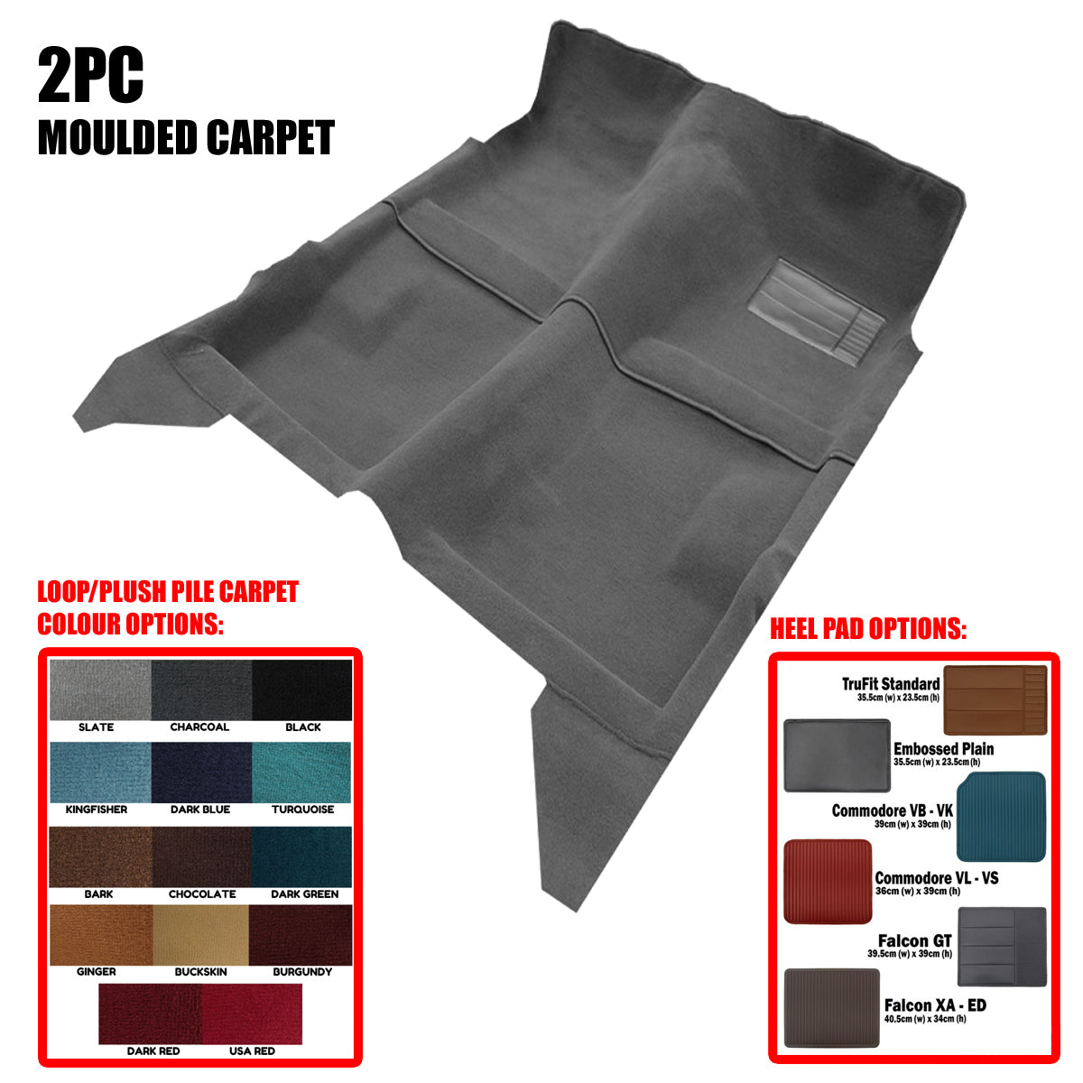 TruFit Moulded Carpet Ford Falcon XR XT XW XY ZA ZB ZC ZD Ute Panel Van Column Emb Pad Loop Pile 2Pc - MCC-FFALXRU-2PC-02-L-C
