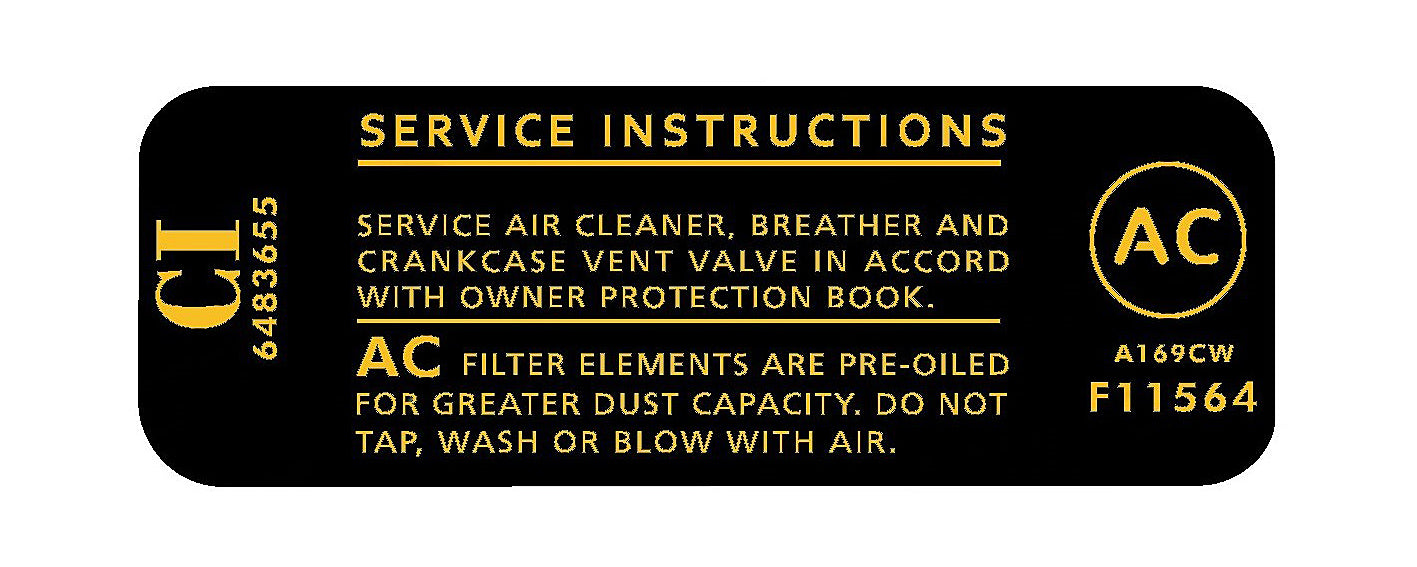 Decal Air Cleaner HK HT HG "307" "Ac F11564" - R206A