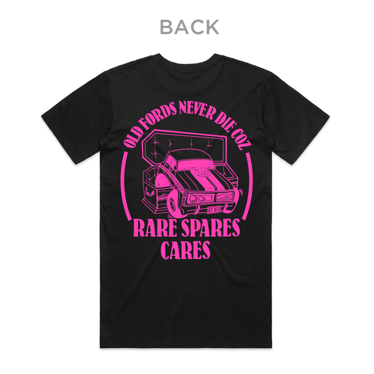 Rare Spares Ford T-Shirt - Black - Pink Print - Large - RSFTBLP-L