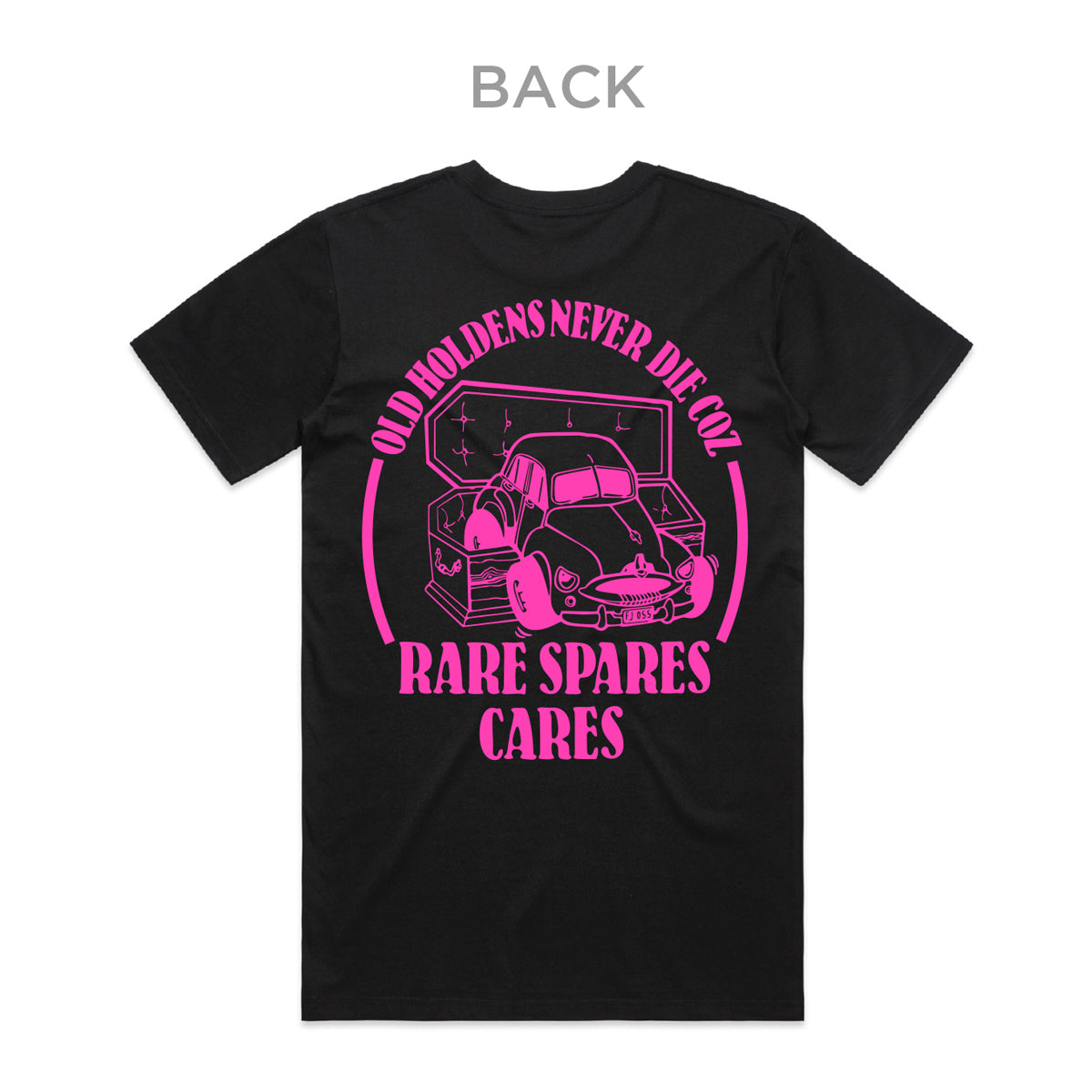 Rare Spares Holden T-shirt - Black - Pink Print - Medium