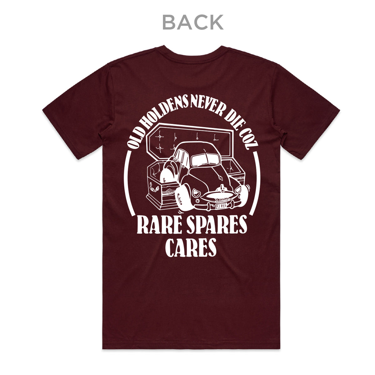 Rare Spares Holden T-Shirt - Burgundy - White Print - 4XL
